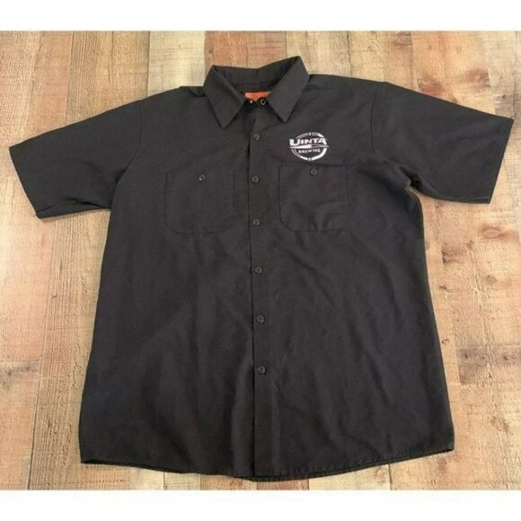 Uintah Brewing Piper Down Pub Black Short Sleeve Button Up Shirt Men’s Large - Picture 1 of 8